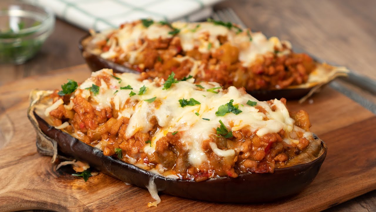 berenjenas rellenas de carne picada y verduras sin bechamel